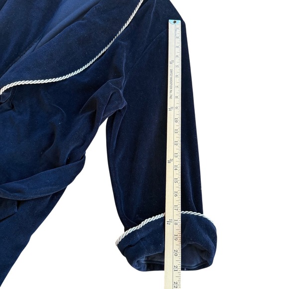 Diamond Tea Velvet Robe Navy Blue Petite Long Sleeve Tie Waist - Picture 10 of 10